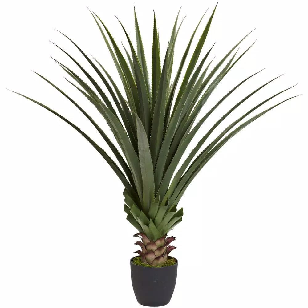 Nearly Natural 4 ft. Spiked Agave Artificial Plant in Black Plastic Pot