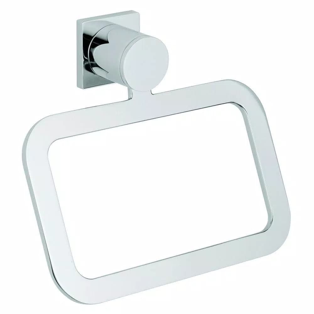 GROHE Allure Towel Ring in StarLight Chrome, Modern Square Wall-Mount Hand Towel Holder