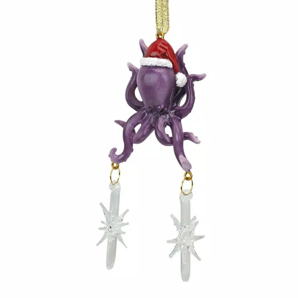 Design Toscano 5.5 in. Tenacious Tentacles Octopus Holiday Ornament with Santa Hat