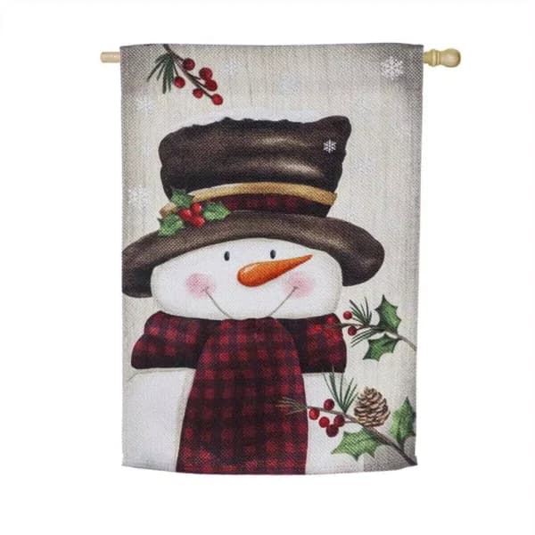 Evergreen 28 in. x 44 in. Smiling Snowman House Textured Suede Christmas Flag
