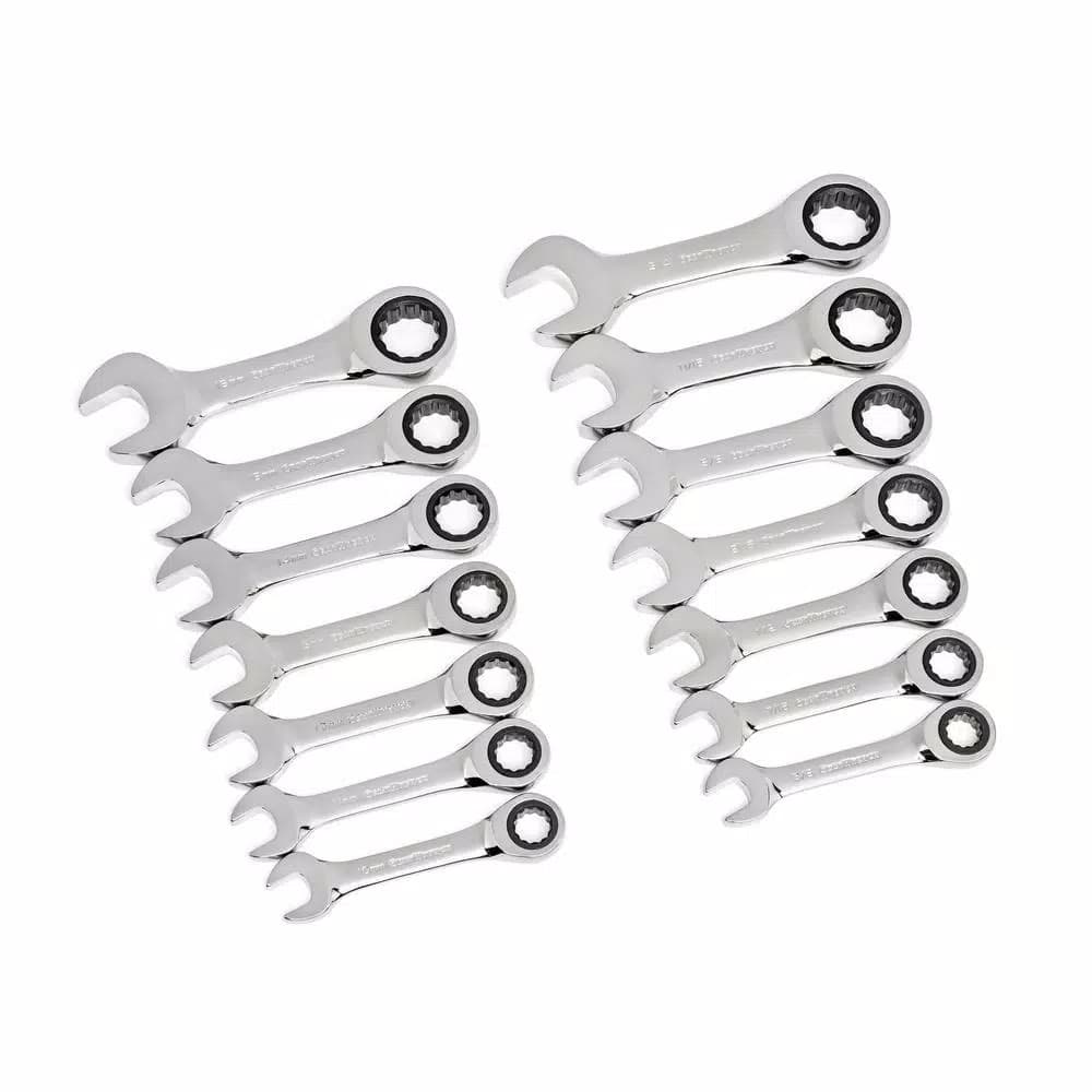 GEARWRENCH 14-Piece Stubby Combination Ratcheting Wrench Set, SAE & Metric