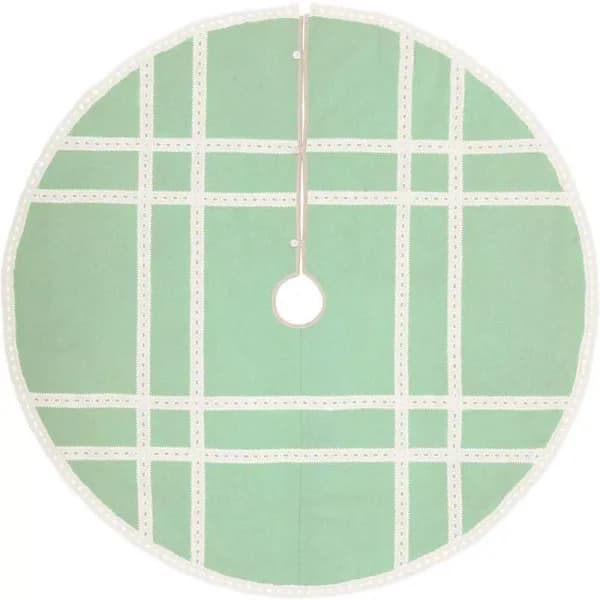 VHC Brands 60 in. Mint Margot Farmhouse Christmas Tree Skirt with Diamond Cut Lace