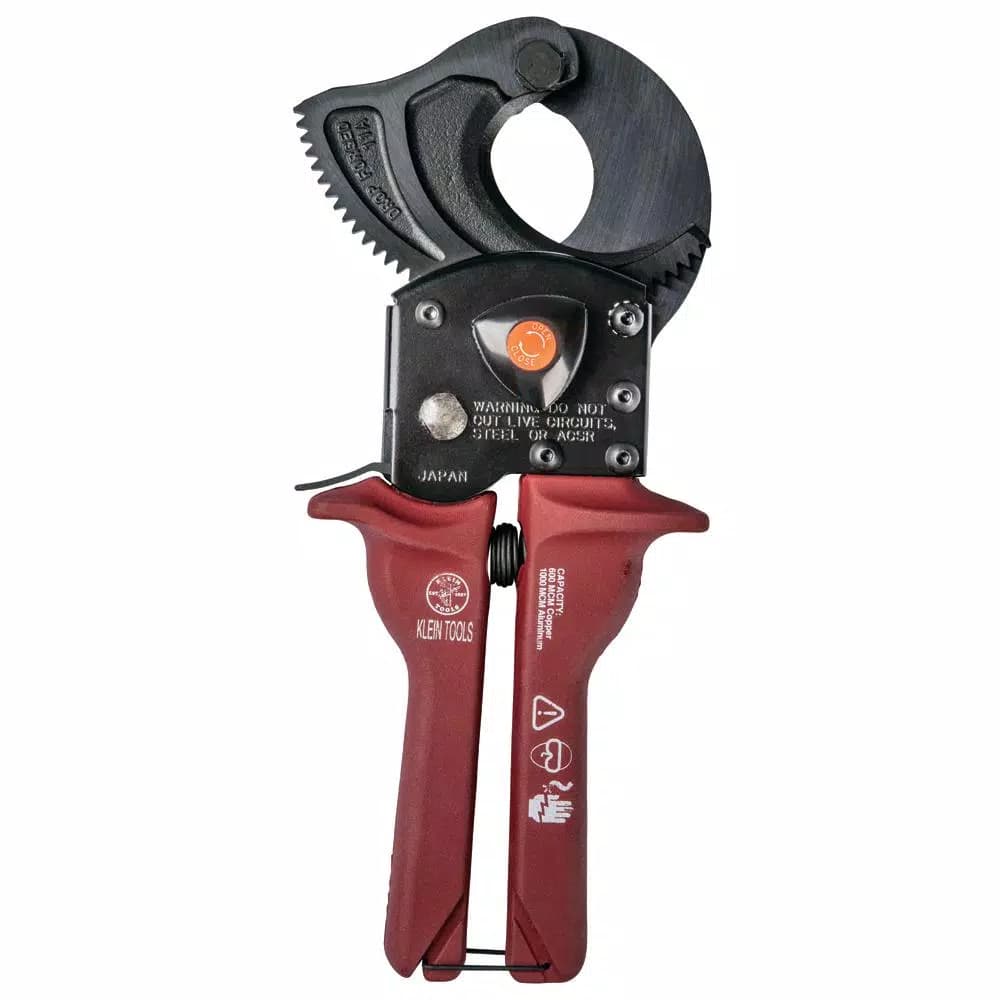 Klein Tools Compact Ratcheting Cable Cutter - High-Leverage Hand Tool for Copper, Aluminum & Communication Cables
