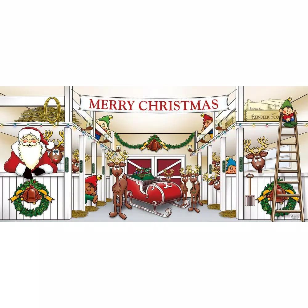My Door Decor Santa's Reindeer Barn 7 ft. x 16 ft. Christmas Garage Door Mural Decor