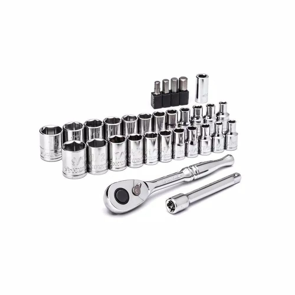 Husky 30-Piece 1/4 in. Drive SAE/Metric Socket Wrench Set