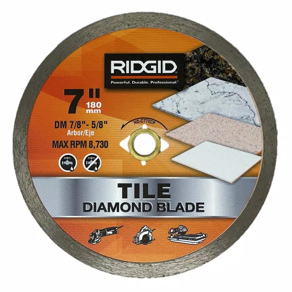 RIDGID 7 in. Continuous Rim Diamond Blade for Tile, Marble, and Granite