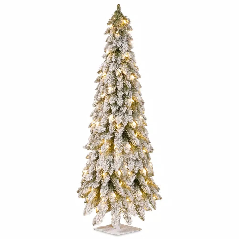 National Tree Company Forestree 5 ft. Slim Artificial Snowy Christmas Tree with 200 Clear Lights