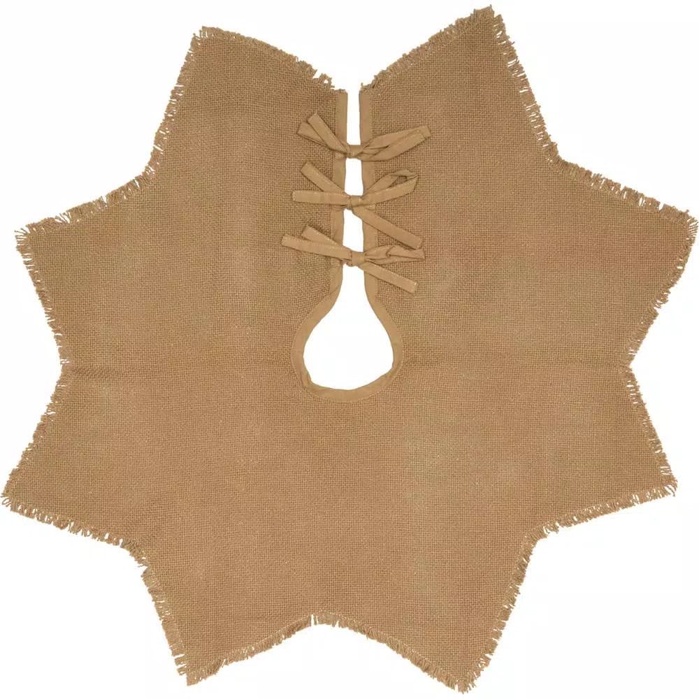 VHC Brands 21 in. Burlap Natural Tan Farmhouse Christmas Mini Tree Skirt with 8-Point Star Design