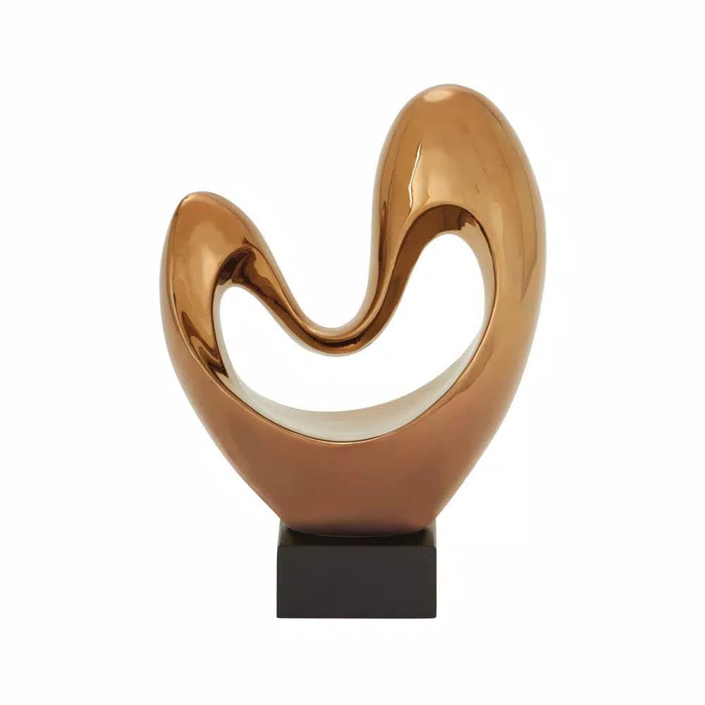 LITTON LANE Modern Reflections Abstract Heart Ceramic Sculpture - Polished Copper Finish Porcelain