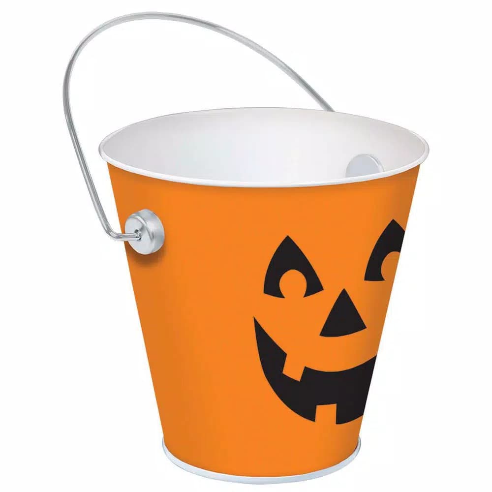 Amscan's 4.5 in. Pumpkin Metal Pail, Orange Halloween Tabletop Decoration (6-Pack)