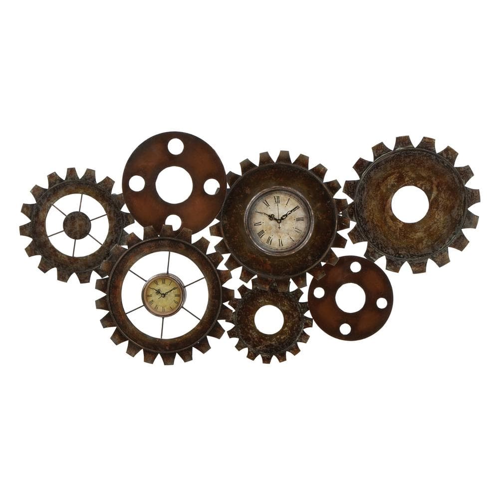 LITTON LANE 17 x 34 in. Rustic Industrial Gears Wall Clock, Distressed Iron Finish
