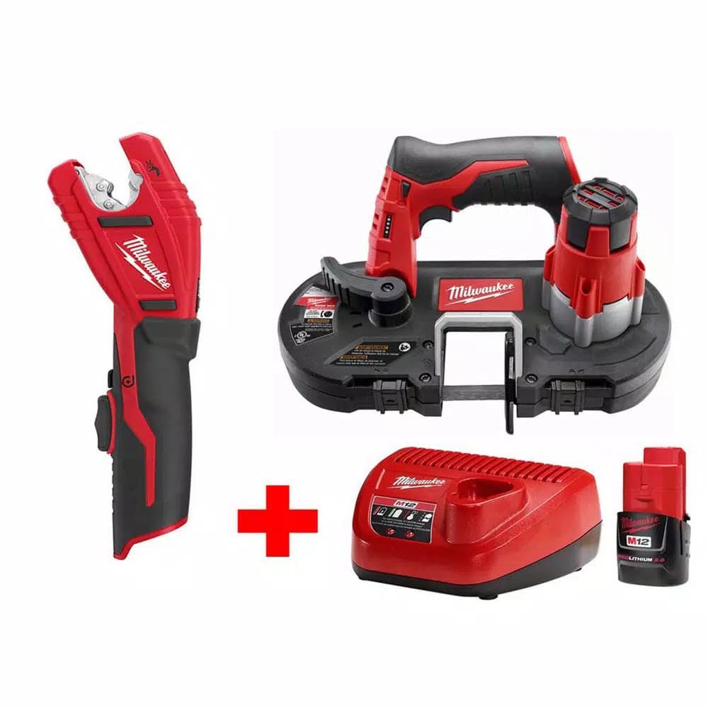 Milwaukee M12 12V Lithium-Ion Cordless Sub-Compact Band Saw and Copper Tubing Cutter Combo Kit