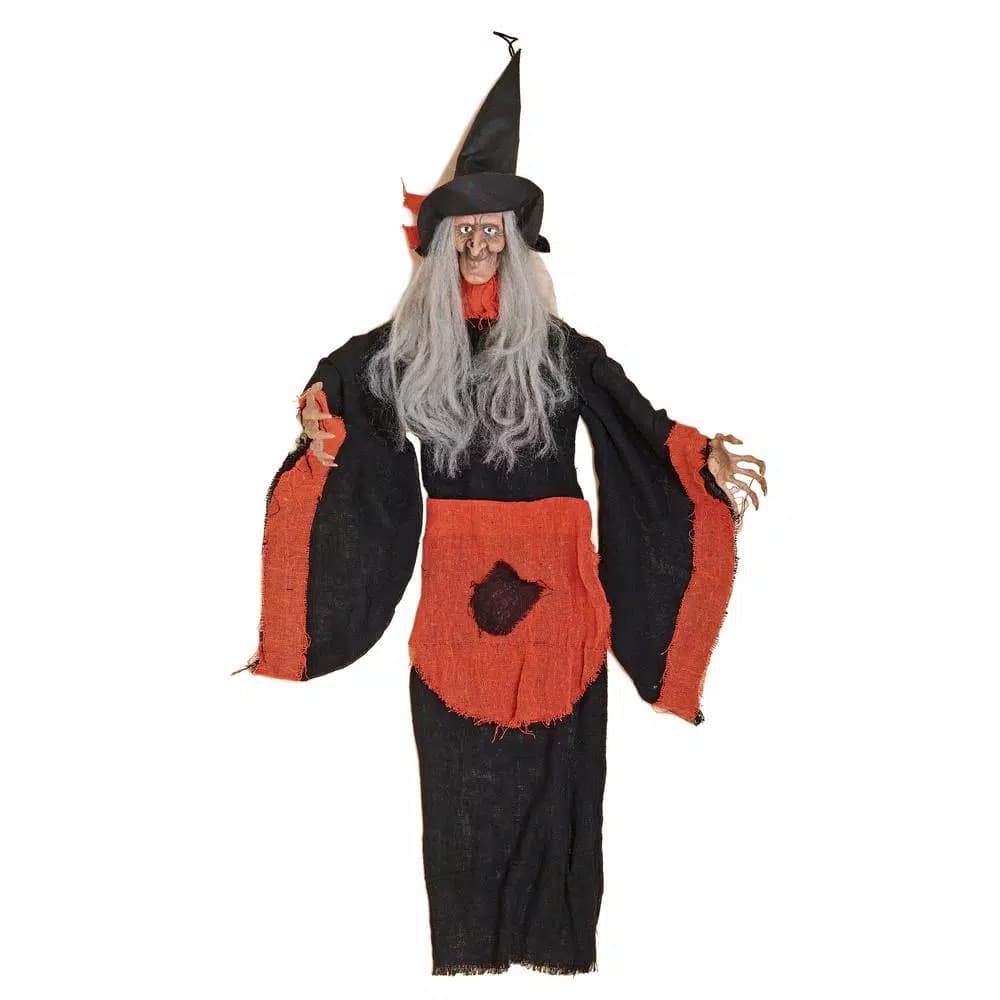 Unbranded 36 in. Orange Hanging Witch Halloween Decor with Gauzy Red and Black Robe