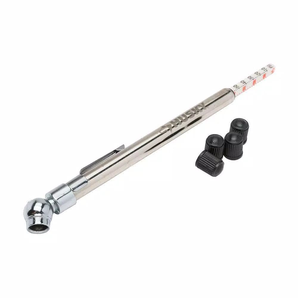 Husky 5-3/4 in. Pencil Style Tire Pressure Gauge, 10-120 psi, 4-Sided Reading