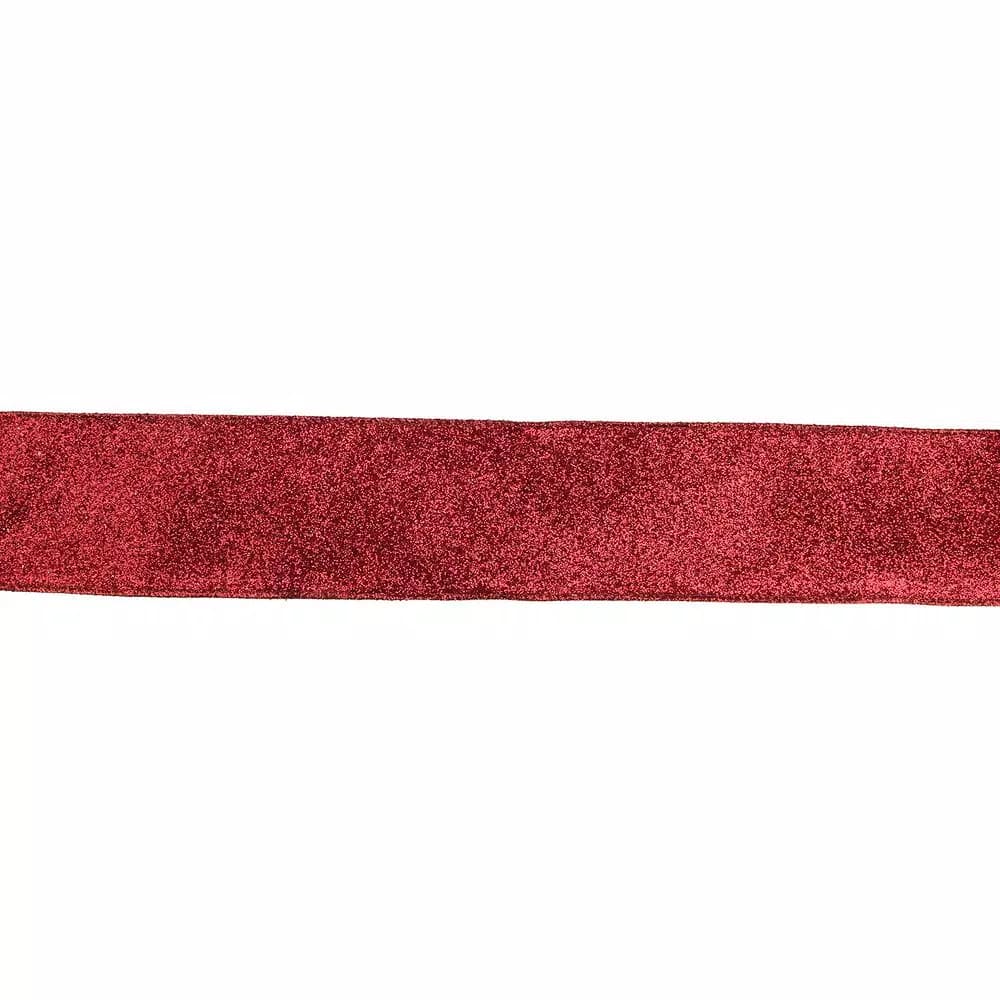 Northlight 2.5 in. x 16 yds. Red Metallic Glitter Wired Edge Craft Ribbon