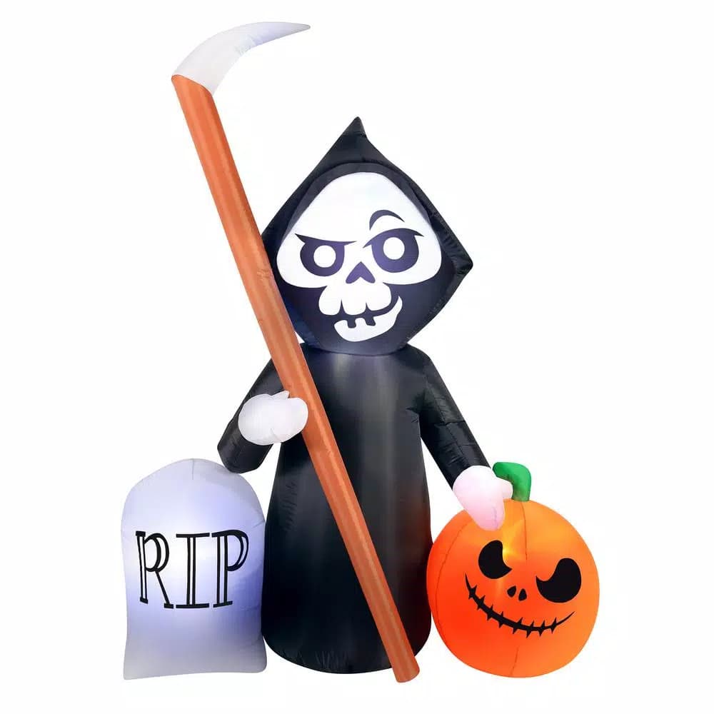Unbranded 5.5-ft. Inflatable Reaper and Pumpkin Halloween Scene with Tombstone