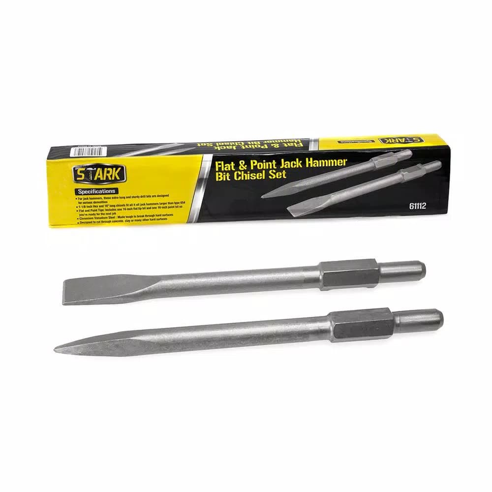 Stark 16 in. Flat and Point Chisel Set with 1-1/8 in. Hex Shank for Demolition Jack Hammers, 2-Piece