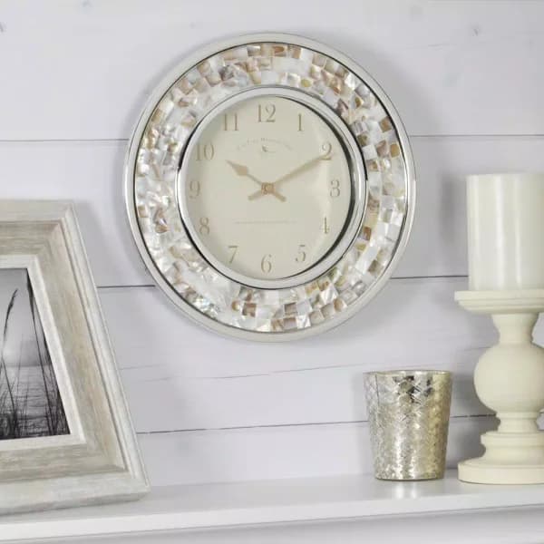 FirsTime and Co. Pearl Mosaic Wall Clock - Coastal Shell Design, 10.25 in.