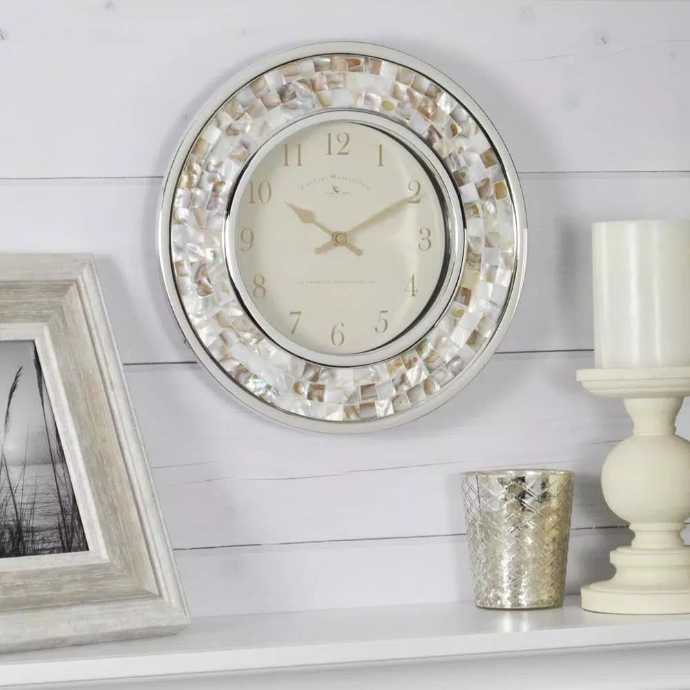 FirsTime and Co. Pearl Mosaic Wall Clock - Coastal Shell Design, 10.25 in.