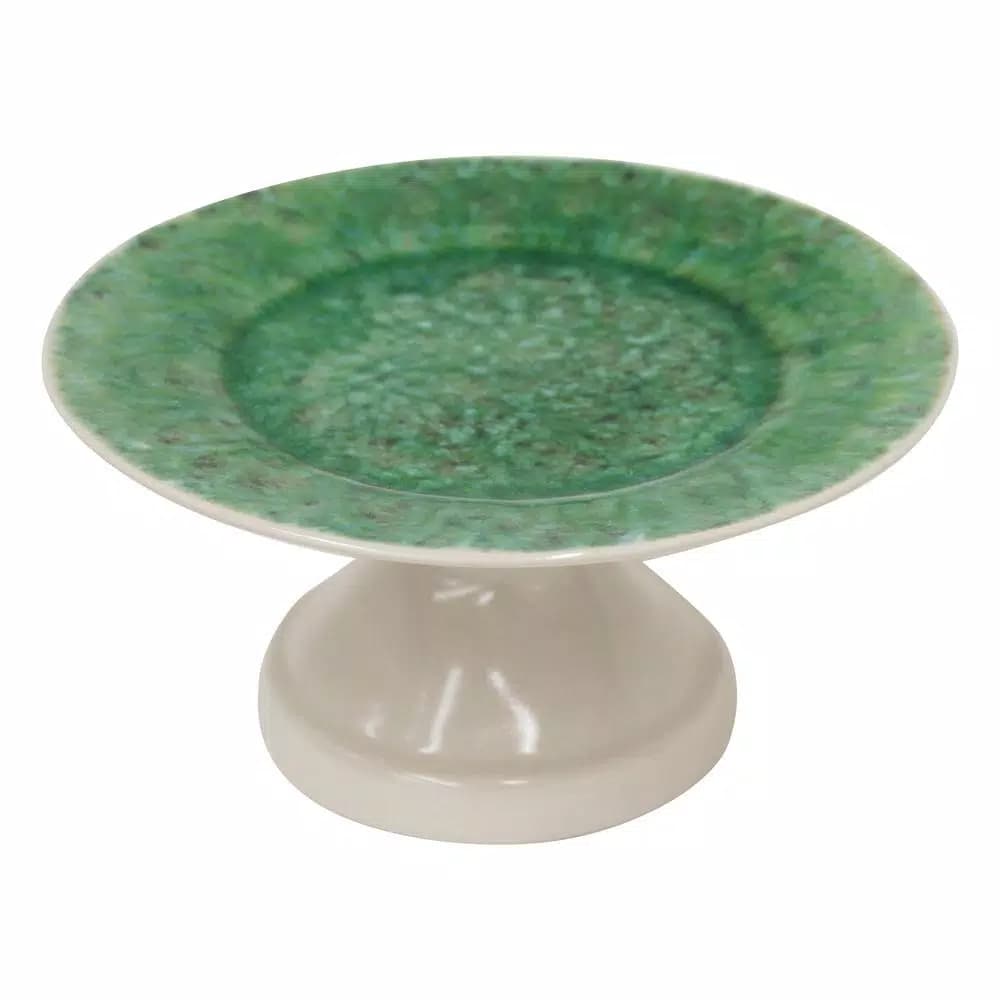 Abigails Bali Small Ceramic Footed Cake Plate, Handmade in Portugal, Green