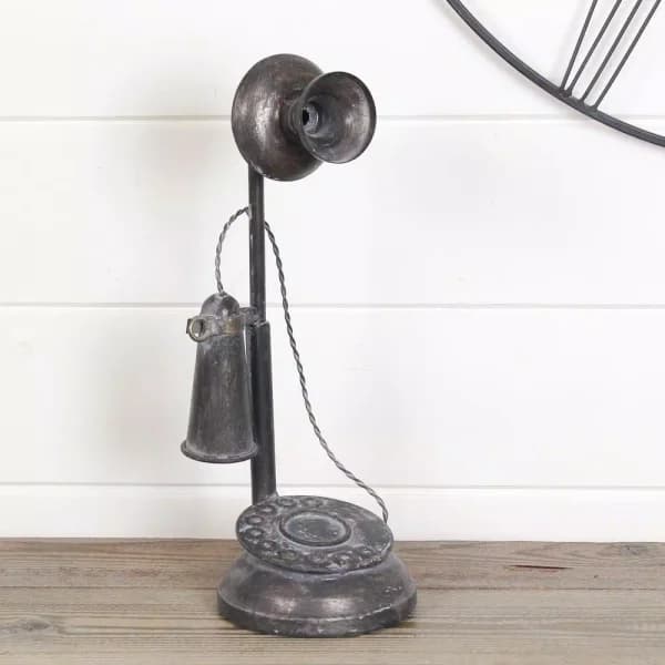 Aspire Home Accents Black Graham Metal Telephone Decorative Collectible - Distressed Black, Purple & Gold