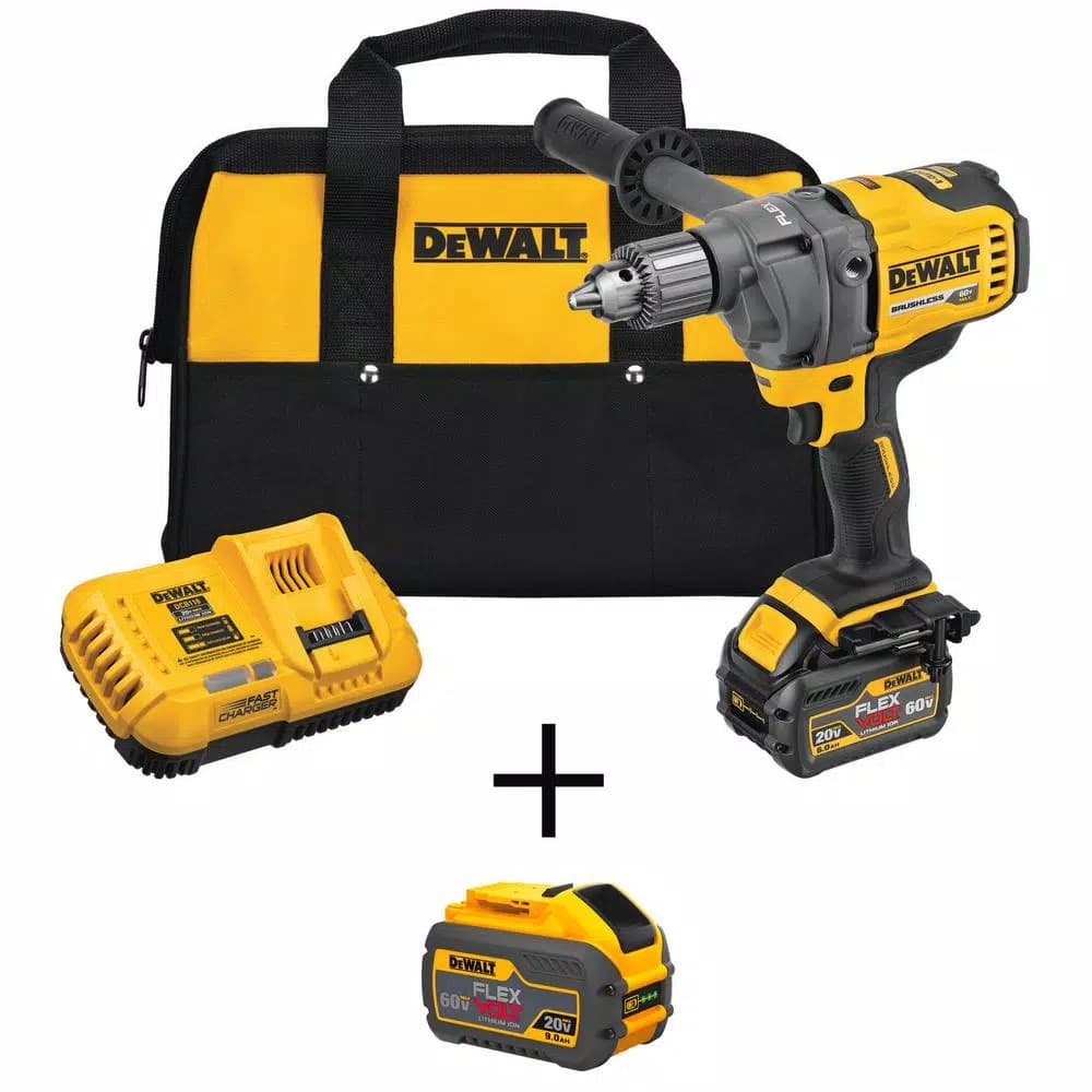 DEWALT FLEXVOLT 60V MAX Brushless 1/2 in. Mixer/Drill Kit with (1) 9.0 Ah & (1) 6.0 Ah Batteries
