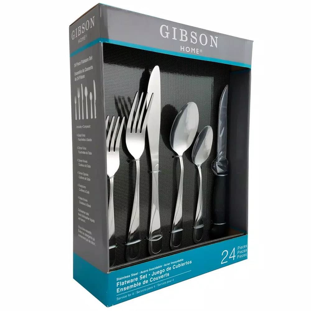 Gibson Home Trillium Plus 24-Piece 18/10 Stainless Steel Flatware Set, Service for 4