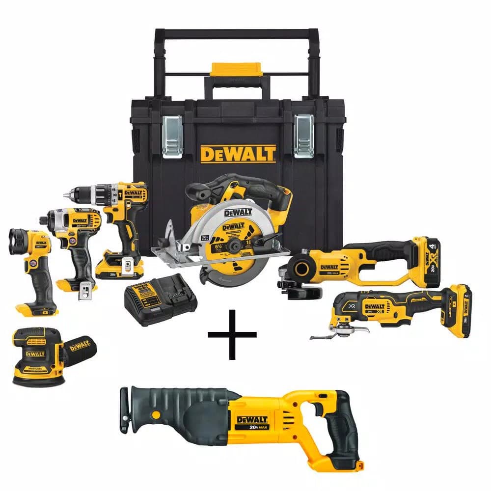 DEWALT 20V MAX Cordless 7-Tool Combo Kit with ToughSystem Case, (1) 4.0 Ah & (2) 2.0 Ah Batteries and Recip Saw