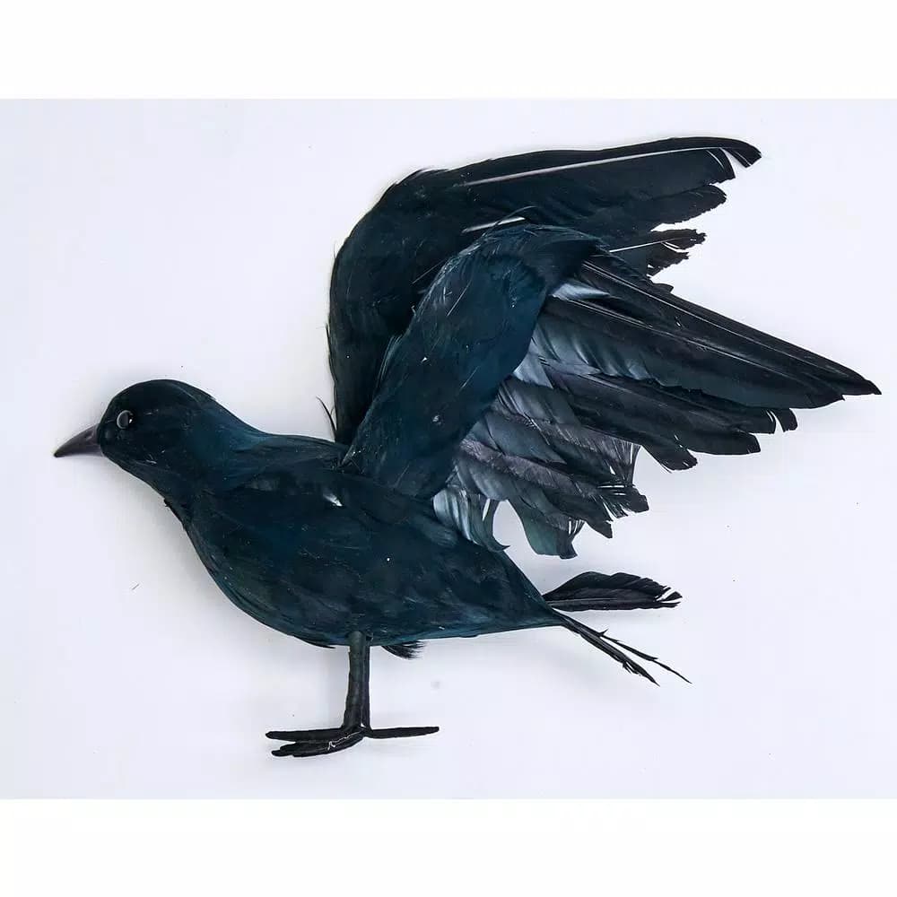 Unbranded 10 in. Feathered Crow Halloween Tabletop Decoration - Black Bird Standing Decor