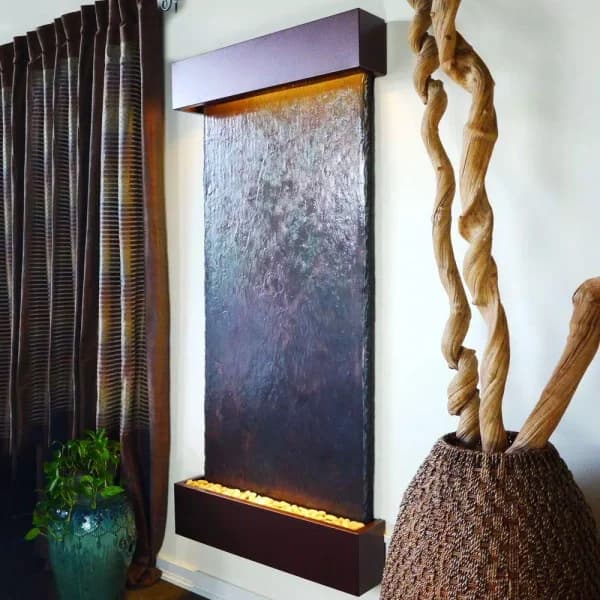 Water Wonders Grande Nojoqui Falls Lightweight Slate Wall Fountain with Copper-Vein Trim