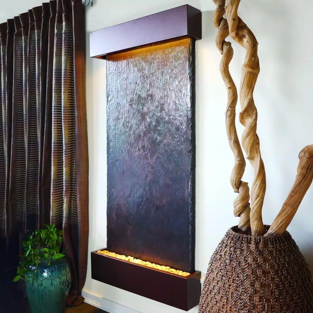 Water Wonders Grande Nojoqui Falls Lightweight Slate Wall Fountain with Copper-Vein Trim