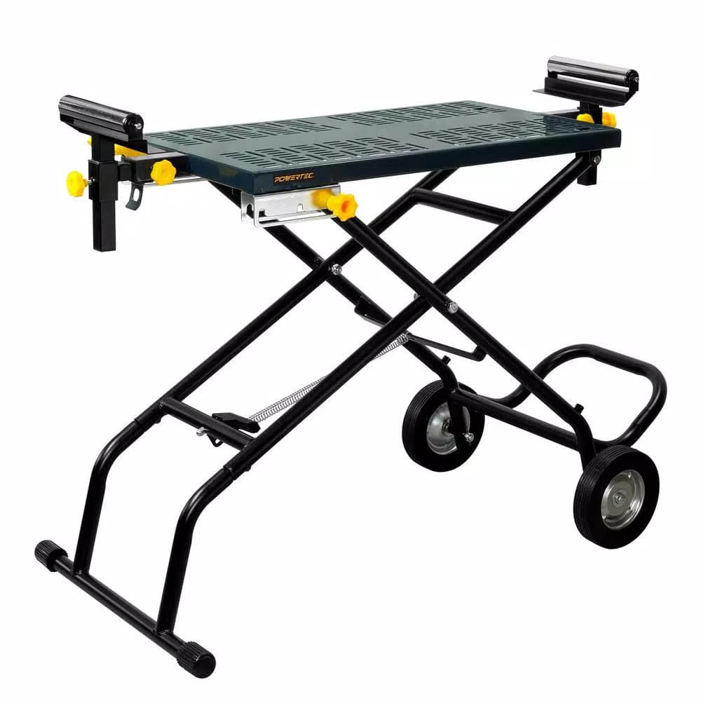 POWERTEC Universal Deluxe Rolling Miter Saw Stand with 440 lb Capacity and 8" Wheels