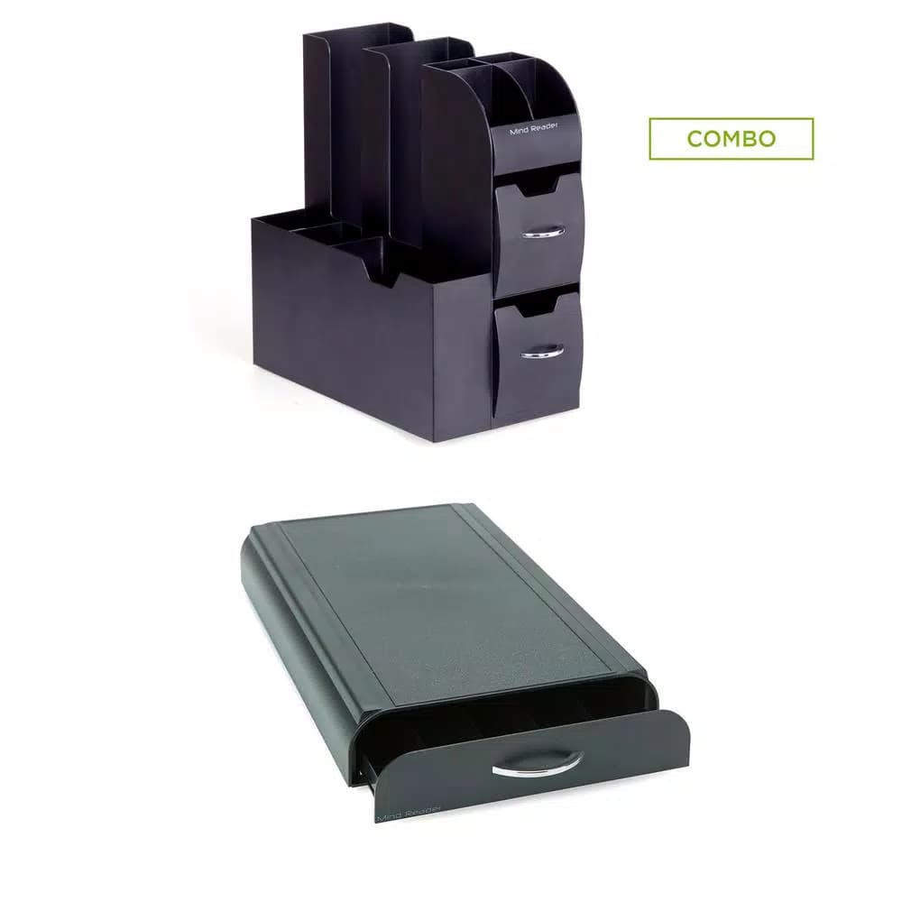 Mind Reader 2-Piece Coffee Condiment Organizer Set with 50-Pod Capacity Storage Drawer, Black