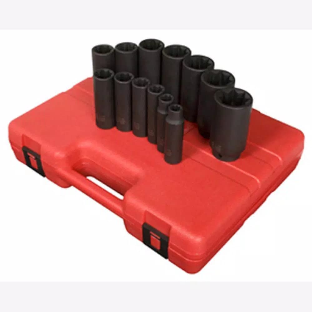 SUNEX TOOLS 1/2 in. Drive SAE 8-Point Deep Impact Socket Set, 13-Piece