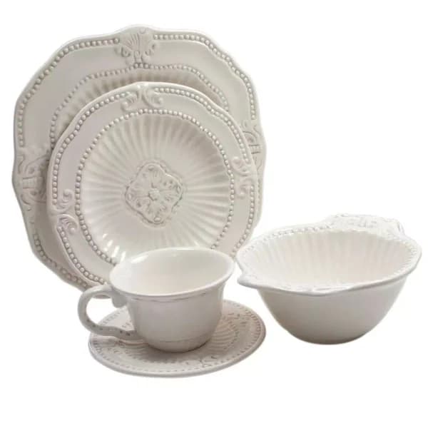 American Atelier Baroque 20-Piece White Earthenware Dinnerware Set, Service for 4