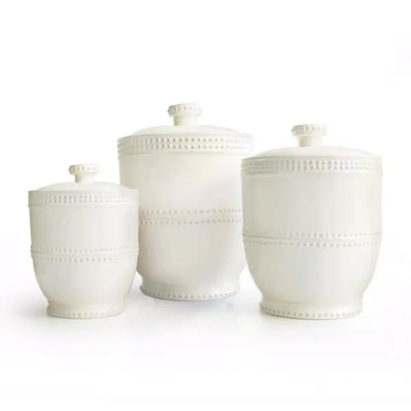 American Atelier Bianca Bead 3-Piece White Earthenware Canister Set with Lids