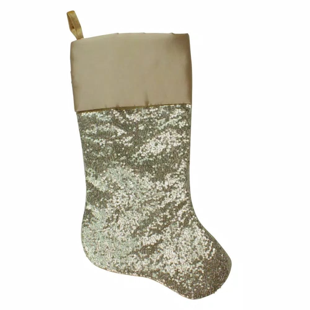 Northlight 22 in. Golden Metallic Sequined Christmas Stocking with Satin Cuff