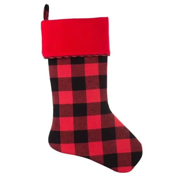 Haute Decor HangRight 18.7 in. Red and White Buffalo Check Polyester Christmas Stocking