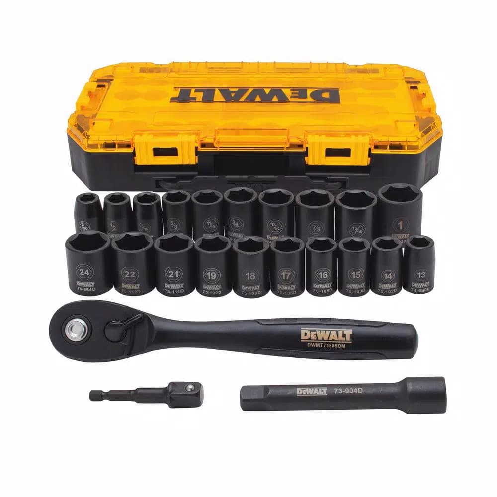 DEWALT 23-Piece 1/2 in. Drive Metric and SAE Impact Socket Set with Ratchet