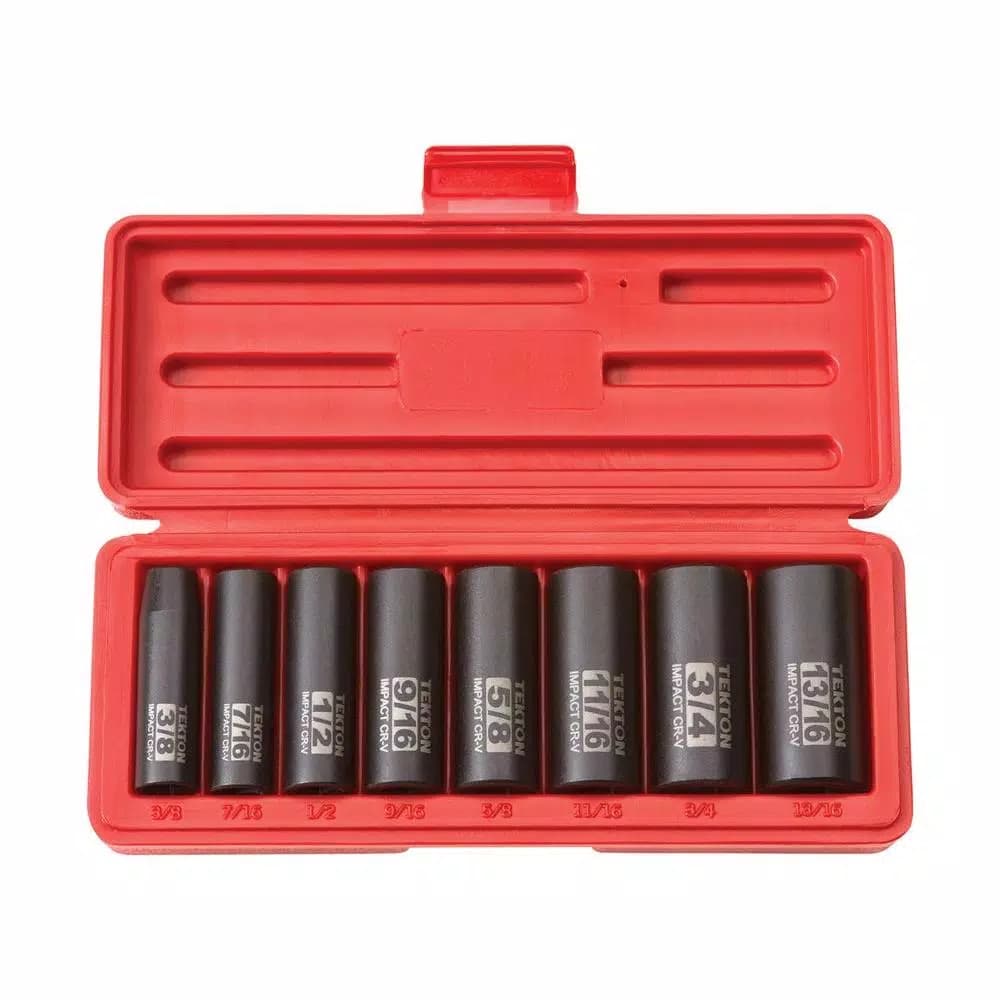 TEKTON 3/8 in. Drive 8-Piece Deep Impact Socket Set, 3/8-13/16 in. SAE