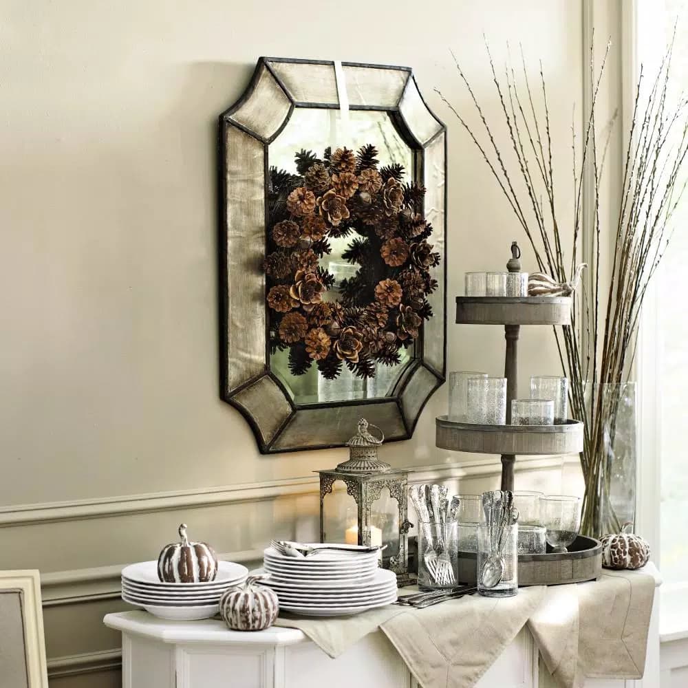 3R Studios Grace 15.5 in. Grey Mango Wood 3-Tier Decorative Tray with Tin Trim