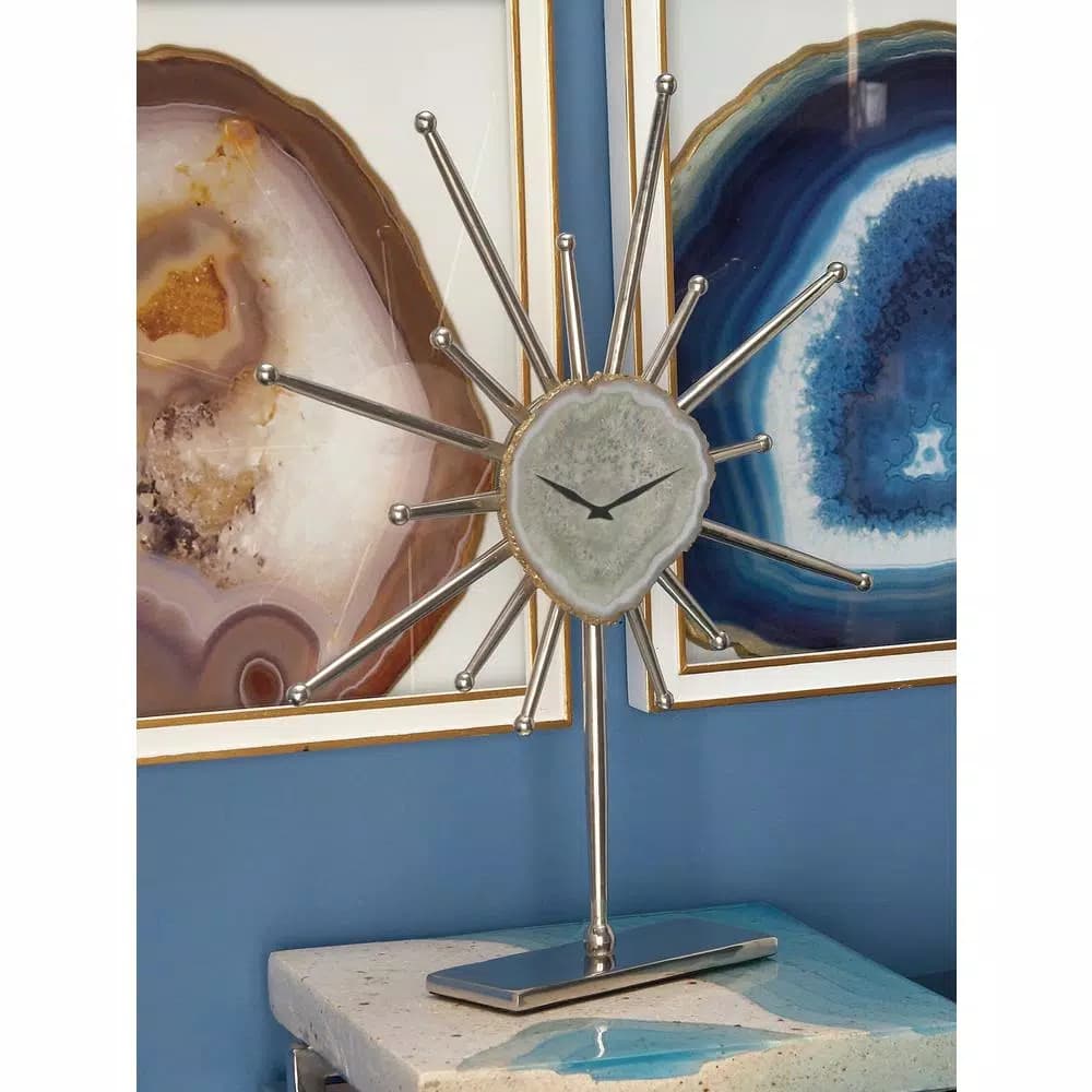 LITTON LANE Silver Agate Stone and Aluminum Star Sculpture Analog Quartz Clock