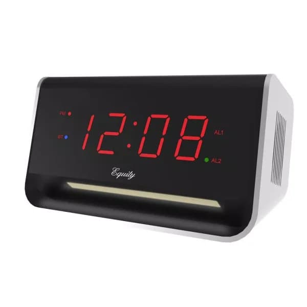 Equity by La Crosse 5.5 in. x 3.15 in. LED Digital Alarm Clock with Bluetooth Speaker and USB Charging Port - Red