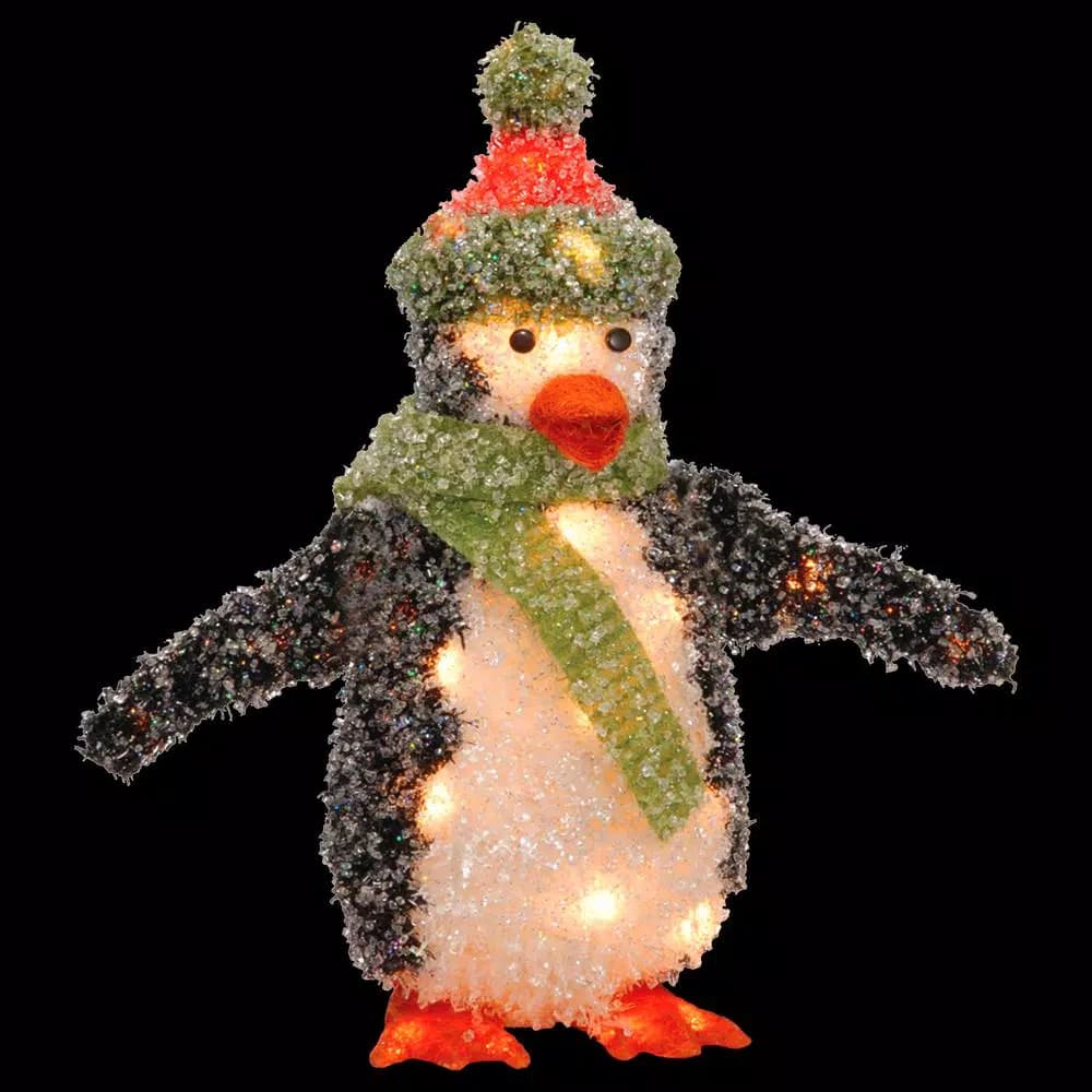 National Tree Company 18 in. Pre-Lit Tinsel Penguin Holiday Sculpture with 35 Clear Lights