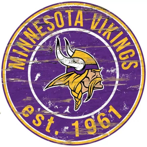 Adventure Furniture Fan Creations 24" NFL Minnesota Vikings Round Distressed Wood Wall Sign