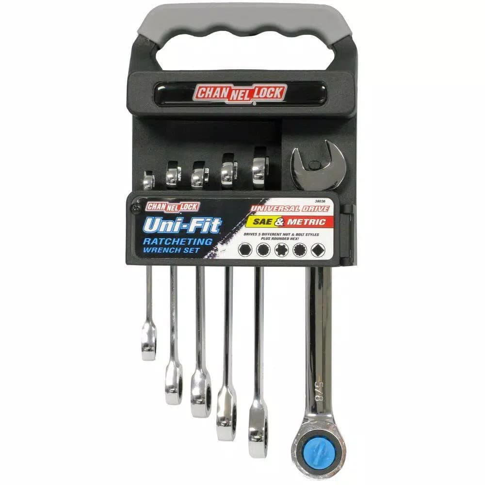 Unbranded Uni-Fit 6-Piece Ratcheting Wrench Set, 28 Sizes, SAE & Metric, High Carbon Steel