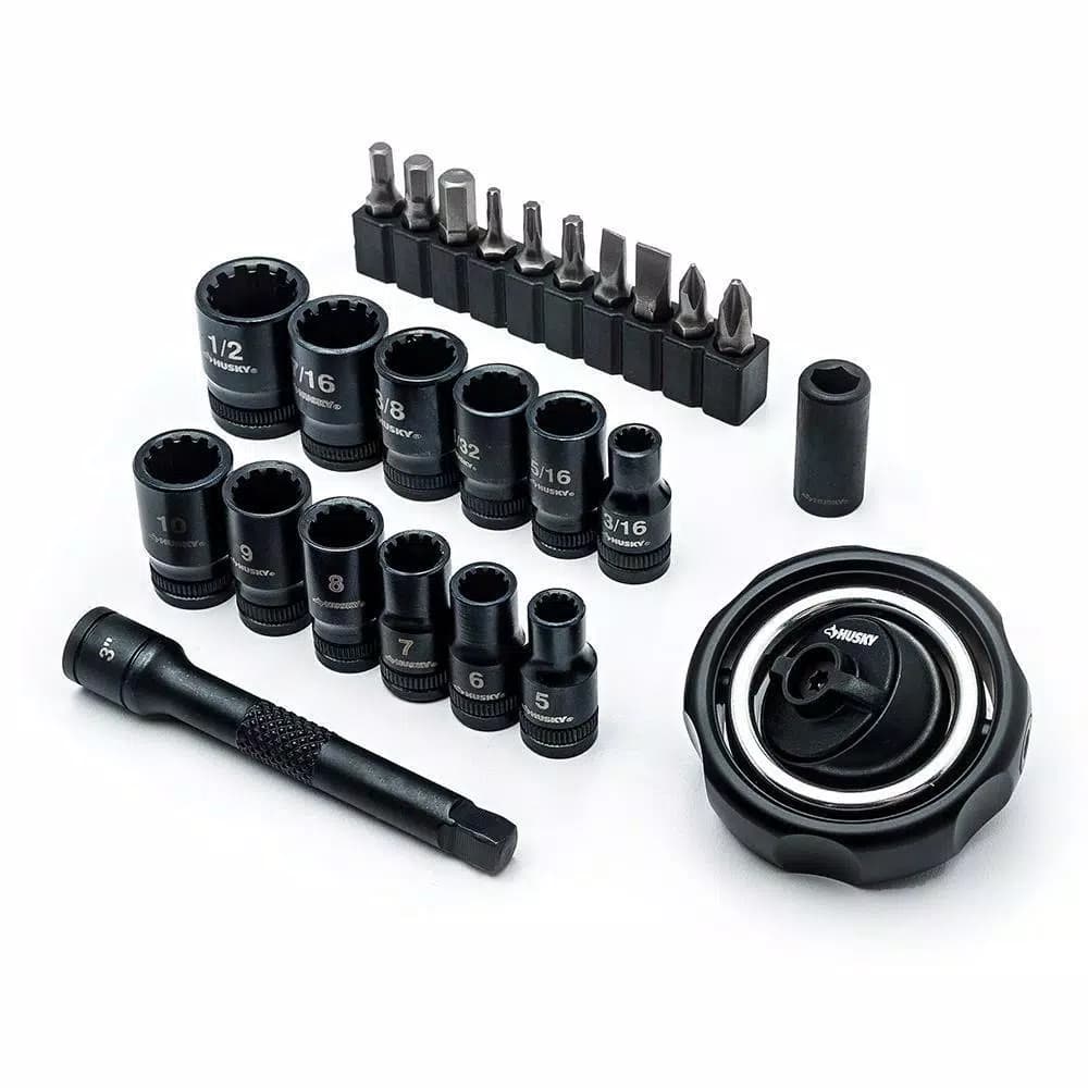 Husky 25-Piece 1/4 in. Drive Gimbal Ratchet and Universal Socket Set
