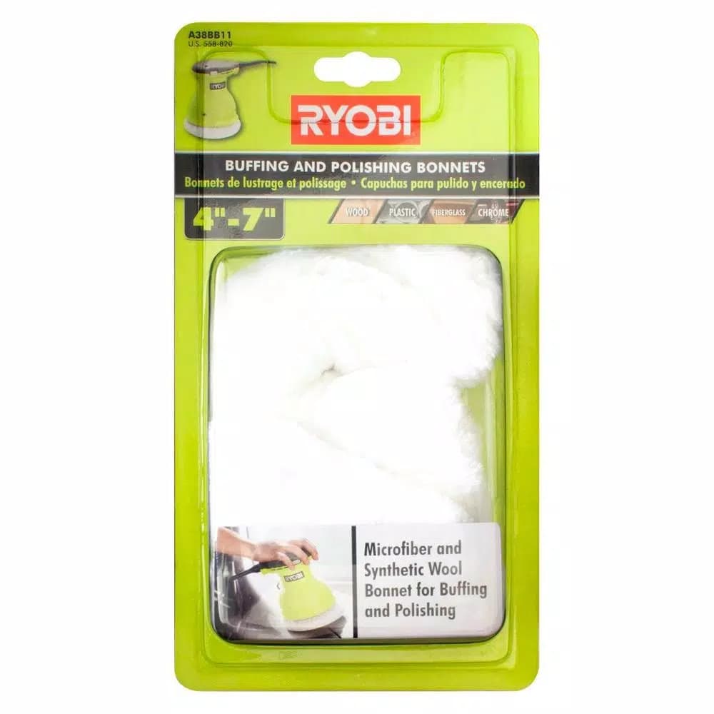RYOBI 2-Piece Microfiber and Synthetic Fleece Buffing Bonnet Set, 4 in. - 7 in.
