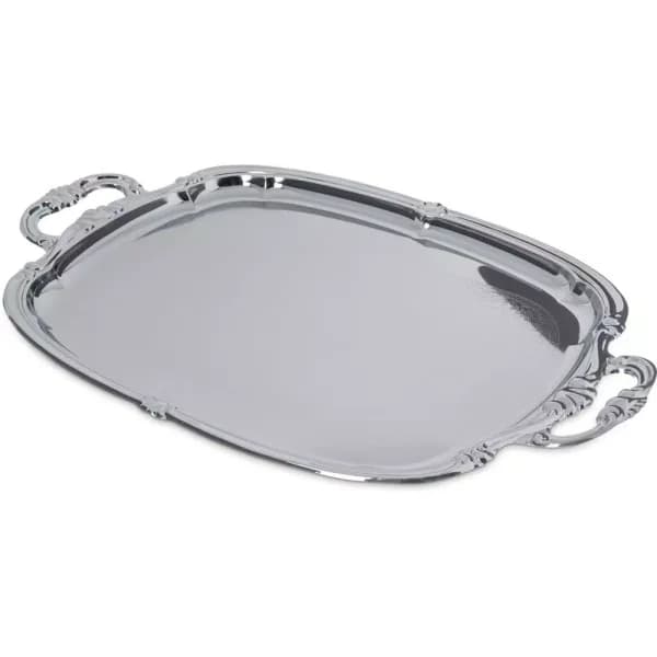 Carlisle FoodService Celebration 20.87 x 13.5 in. Silver Carbon Steel Oval Serving Trays with Integral Handles (12-Pack)
