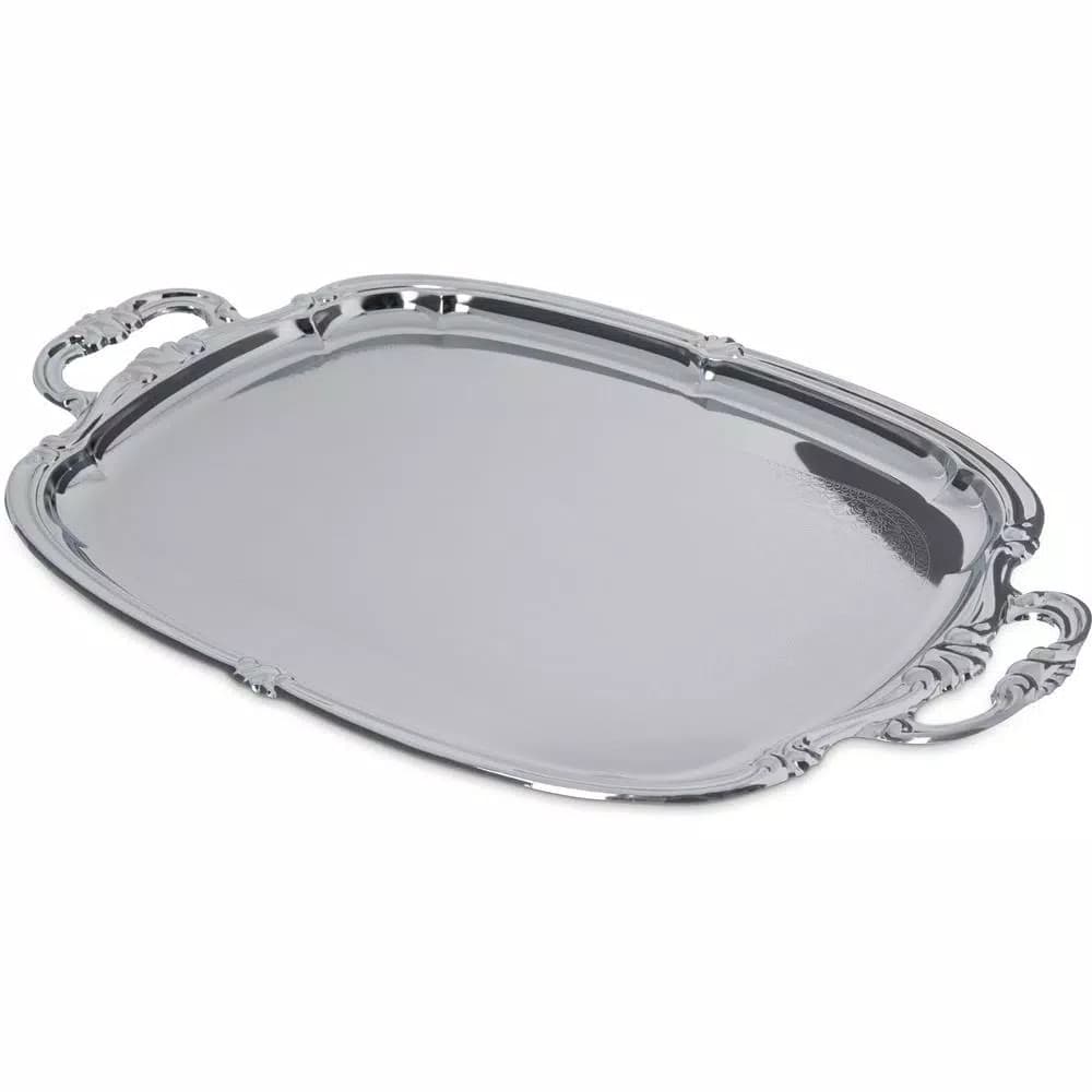 Carlisle FoodService Celebration 20.87 x 13.5 in. Silver Carbon Steel Oval Serving Trays with Integral Handles (12-Pack)